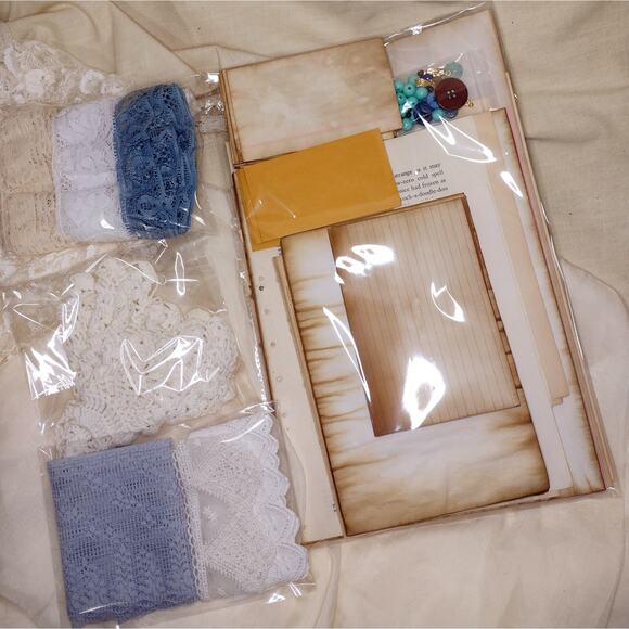 Tea Dyed Blue Junk Journal Bundle, Craft Supply Pack, Paper Crafting Kit - Picture 8 of 9